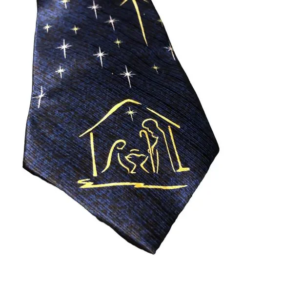 Eagle wings Navivity Christmas Tie, 100% Silk Tie, Holiday Necktie, Christian - Picture 2 of 7